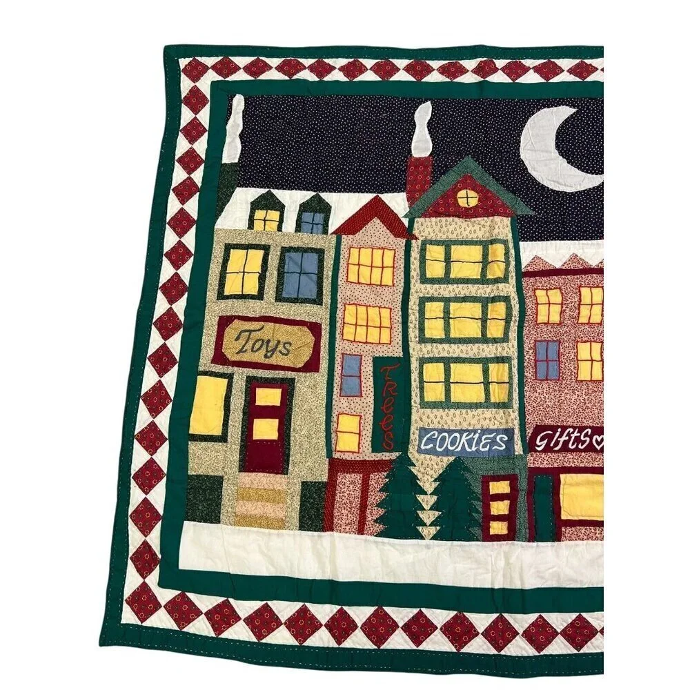 Handmade Vintage Throw Quilt Christmas Town Toys Cookies Wall Hanging